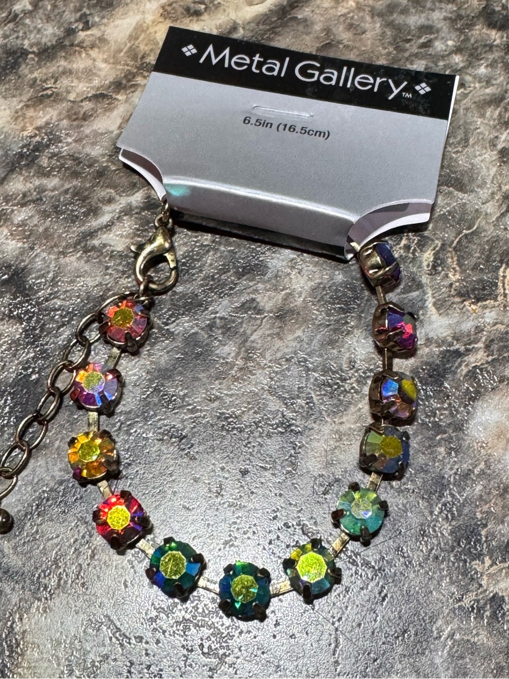 Metal Gallery Multicolor Iridescent Rhinestone Cup Chain Bracelet